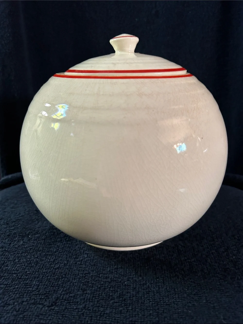 Cronin Pottery Cream Ceramic Cookie Jar with Orange Floral Design